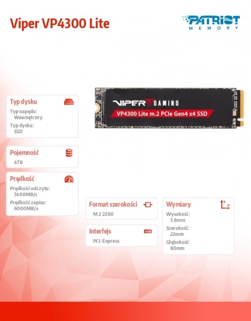 SSD schijf 4TB Viper VP4300 Lite met ondersteuning voor PS5 spellen