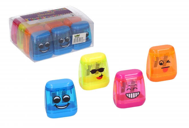 Puntenslijper voor twee potloden met transparante container - smiley