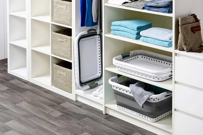 Opvouwbare wasmand siliconen kom wit-grijs 20 l van ModernHome