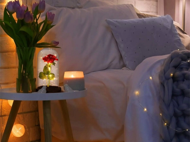 Eeuwige roos in glas met LED-verlichting