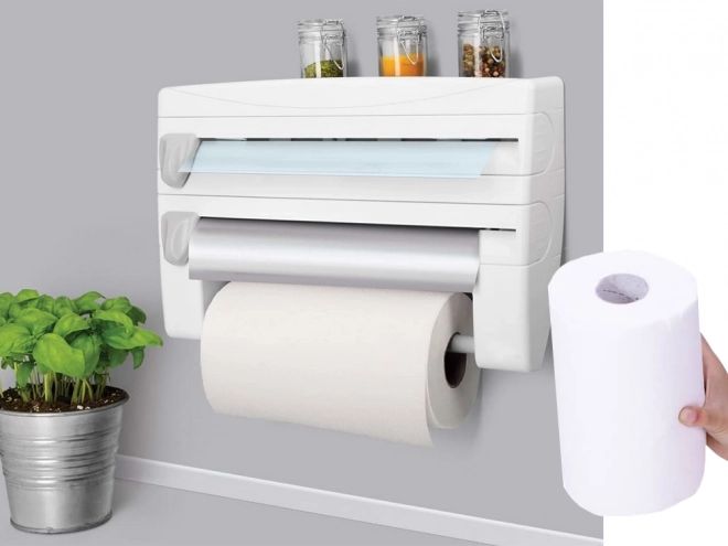 Dispenser voor folies en papieren handdoeken 4-in-1