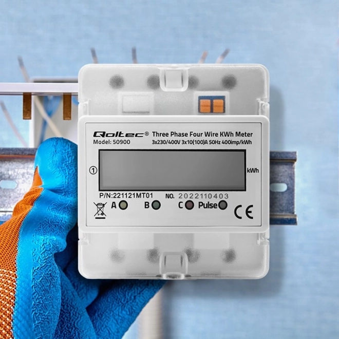 Drietraps elektronische elektriciteitsmeter | DIN-rail | 400V | LCD | 4P