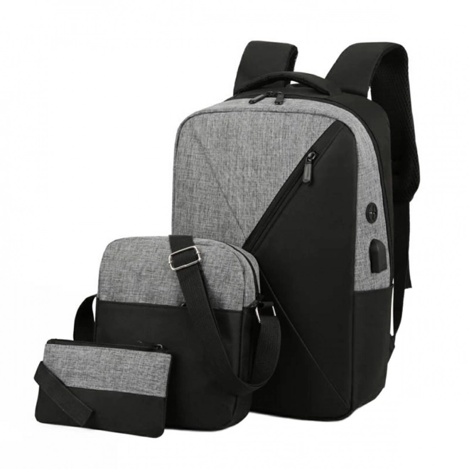 Set 3in1 grijze rugzak, tas en etui