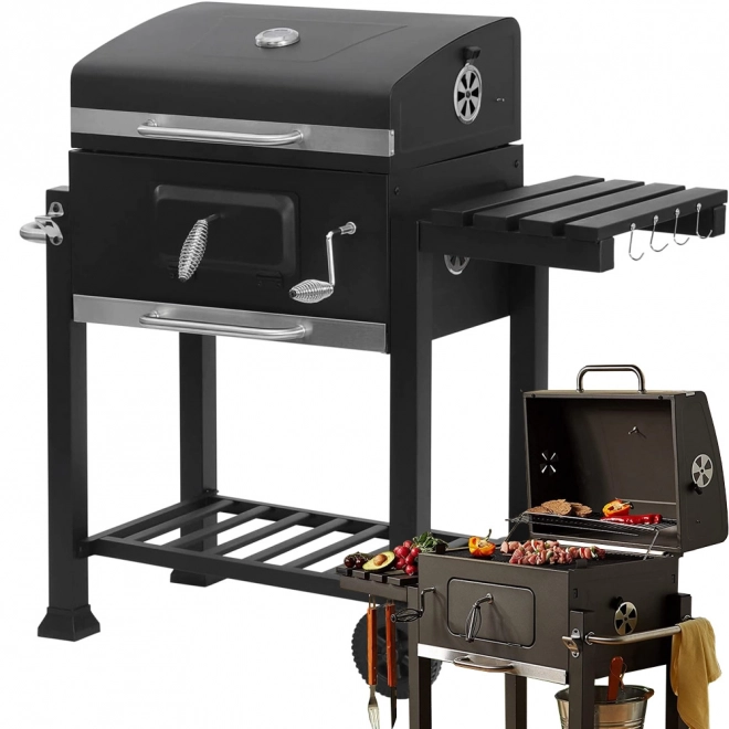 Tuinbarbecue op Houtskool met Twee Roosters en Thermometer