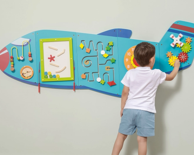 Houten wandmontage sensorisch paneel Vliegtuig VIGA Montessori