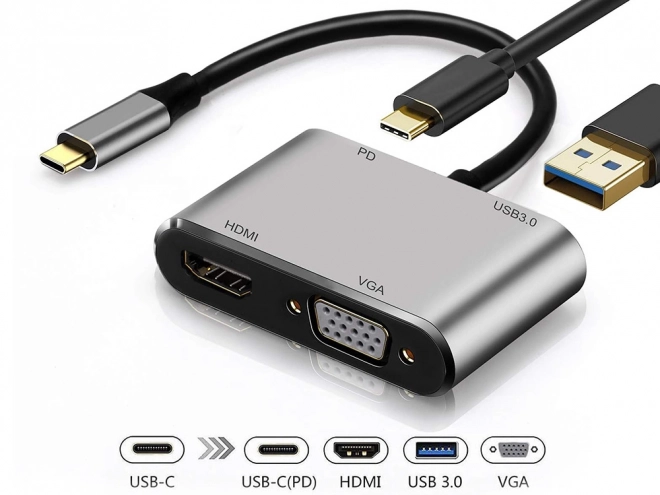 Adapter USB-C HDMI 4K VGA Hub met Power Delivery