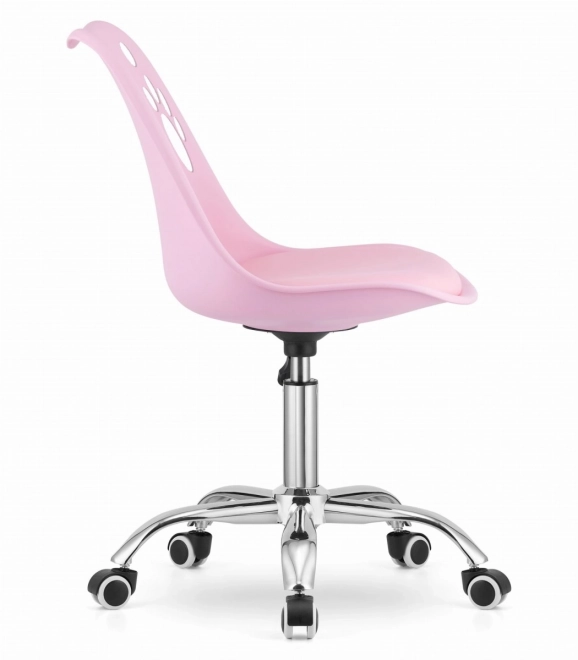 Roze draaistoel van eco-leer met chromen voet