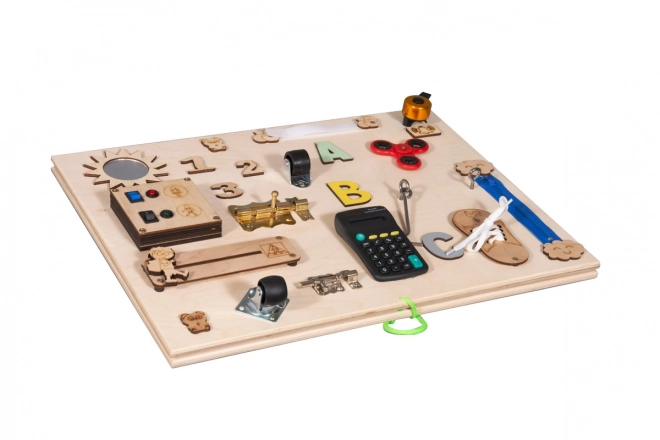 Dubbelzijdige houten manipulatieve sensorische plank