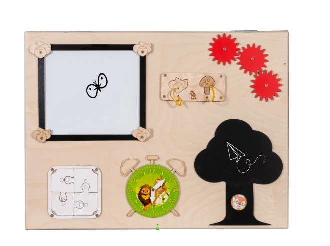 Dubbelzijdige houten manipulatieve sensorische plank