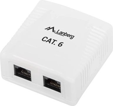 Witte wandcontactdoos 2x RJ45 Lanberg Cat.6