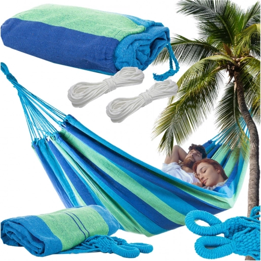 Dubbele tuinhangmat XXL 200 × 150 cm, gestreept, met tas