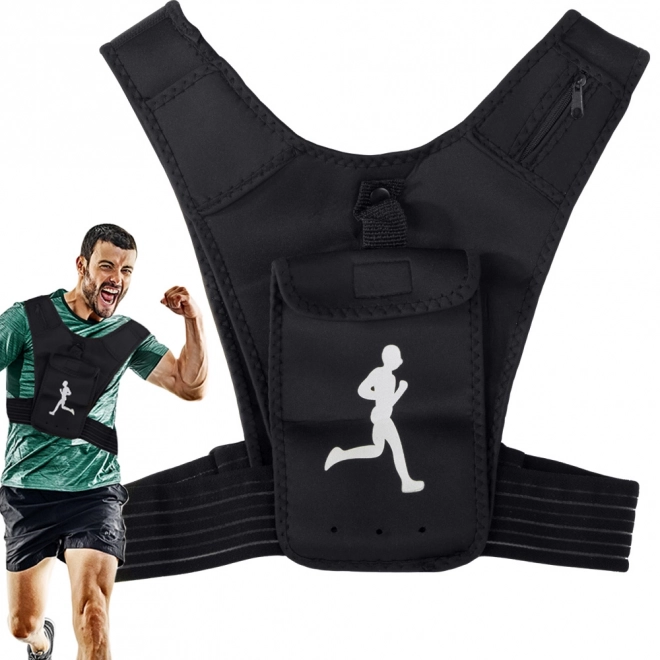 Sportieve hardloopvest met reflecterende elementen en telefoonhouder