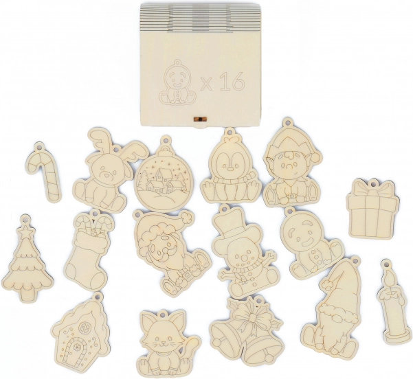 Houten kerstmagneten voor de kinderkamer, 16 stuks