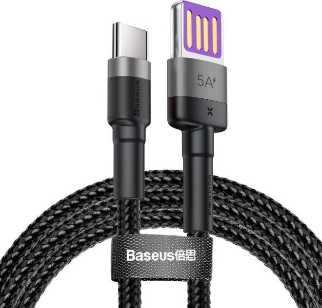 Baseus Cafule USB-C-kabel 1 m, 5 A, Huawei SuperCharge en QC 3.0 (zwart-grijs)