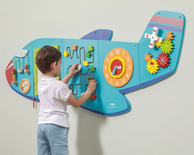 Houten wandmontage sensorisch paneel Vliegtuig VIGA Montessori