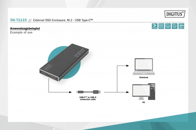 Externe USB Type C behuizing voor M.2 SSD SATA III, aluminium