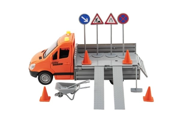Auto wegonderhoud plastic 25cm met traagheidsmotor op batterijen met geluid en licht in doos 32x19x12cm