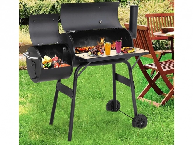 Tuinbarbecue op houtskool met rookoven en wielen