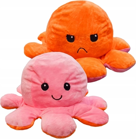 Tweezijdige knuffelinktvis 40 cm - oranje en roze