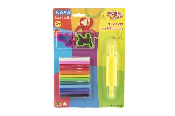 Modeline/Plasticine NARA 100g 12st met 2 uitstekers en een roller op kaart 18,5x26cm