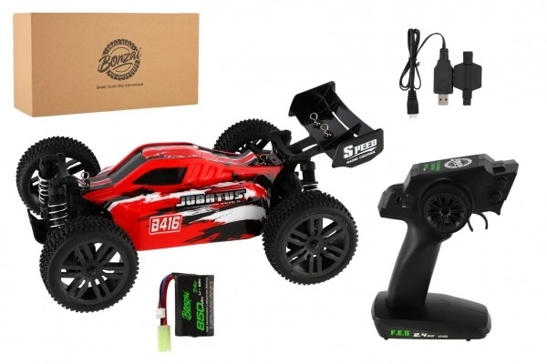 Avtomobil RC Buggy Bonzai Jubatus terrein 30cm plastic 2,4GHz op batterijen + 2x extra pakket in doos 40x14x21 – Rood