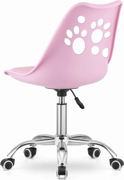 Roze draaistoel van eco-leer met chromen voet