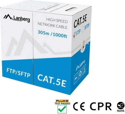 SFTP netwerkkabel cat 5e 305 m, massief koper, grijs