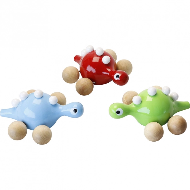 Houten dinosaurus op wieltjes Blauw