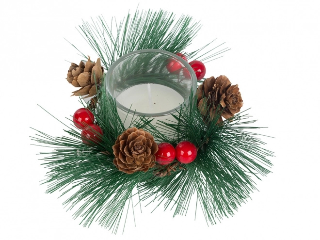 Decoratieve kerstkaarsen in glazen krans