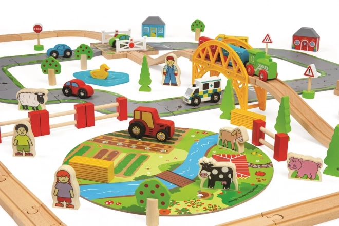 Bigjigs Rail Houten Treinbaan met Plattelandsweg 80 stuks