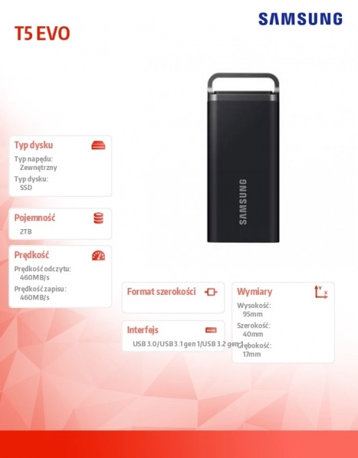 Externe SSD-schijf Samsung Portable T5 EVO 2TB USB 3.2 Gen. 1 zwart