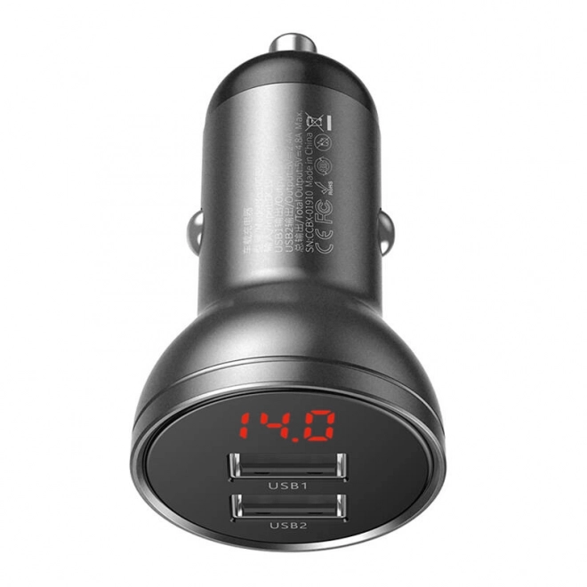 Autolader Baseus met display 2x USB