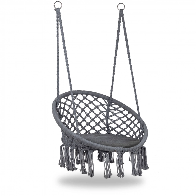 Hangende stoel Boho met kussen, tuin schommel, grijs
