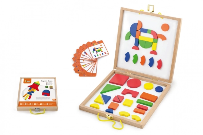 Houten magnetische speelgoedset in een koffertje