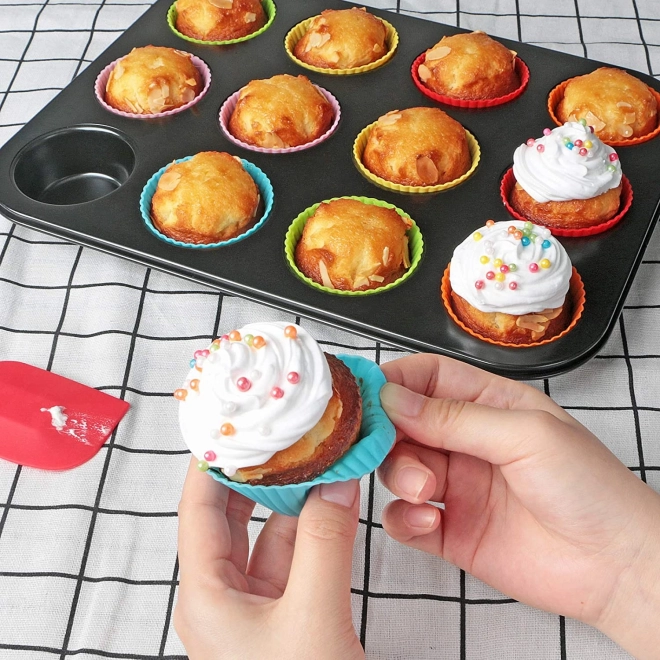 Teflon bakvorm voor muffins met 12 siliconen bakvormpjes