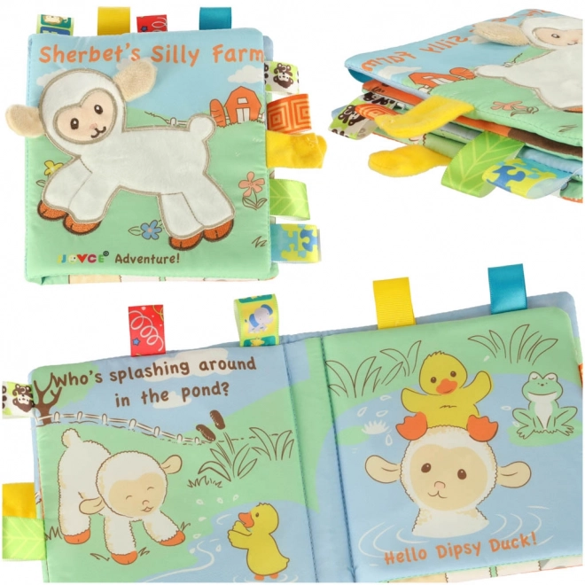 Sensorisch kinderboek met schaapje en labels