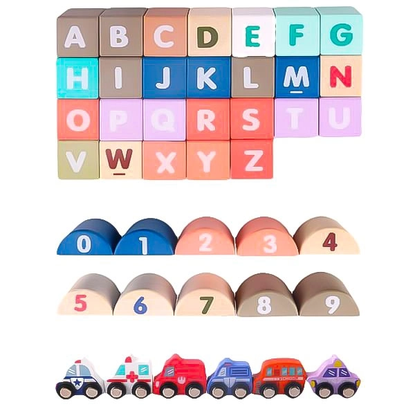Houten educatieve blokken stad met basis 115 stuks ECOTOYS