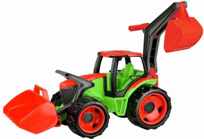 Lena tractor met shovel en graafarm – groen‑rood
