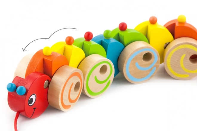 Houten trekfiguur rups