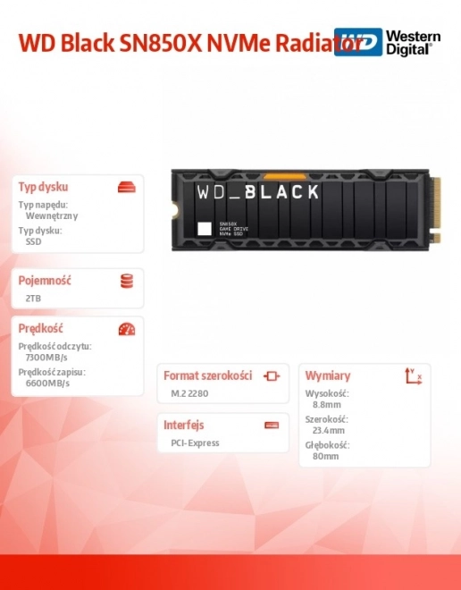 SSD-schijf WD Black 2TB SN850X NVMe M.2 PCIe met koeler