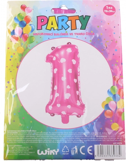 Opblaasbare ballon nummer 1 met hartjes – Roze