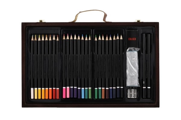 Schilder Set Kunstbox in houten koffer - 79 stuks