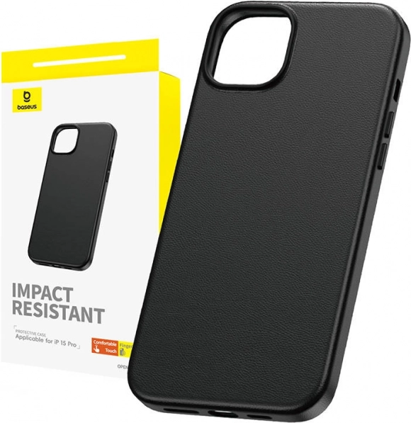 Hoesje voor iPhone 15 Pro Baseus Fauxther Series zwart