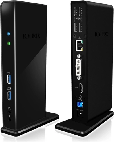 ICY BOX desktop-dockingsstation met USB, HDMI, LAN, DVI‑I en microfooningang
