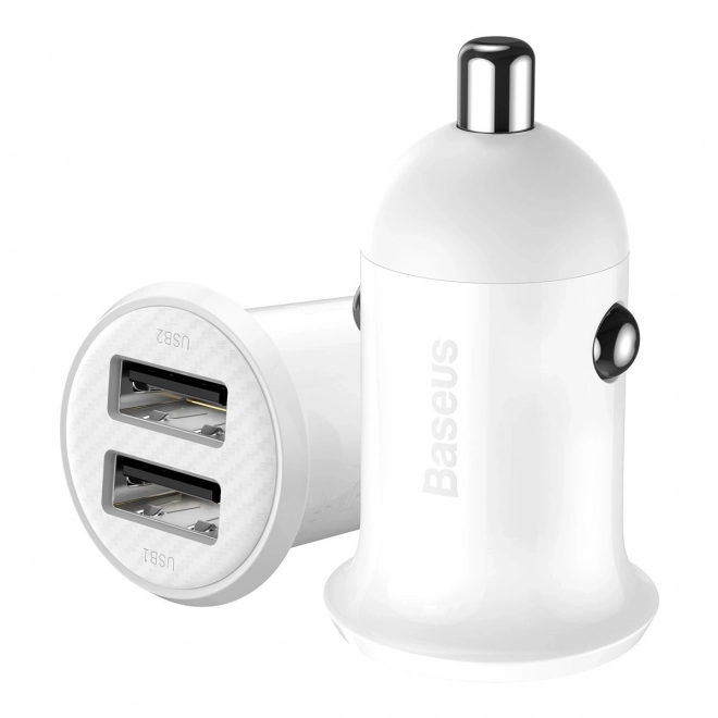 Autolader 2x USB Baseus, 4,8A, wit