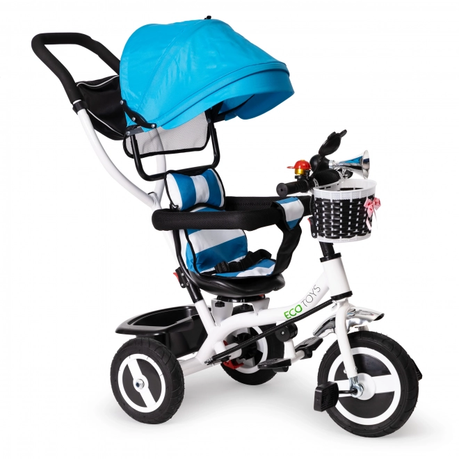 Driewieler, wielwagen, draaibaar blauw dak