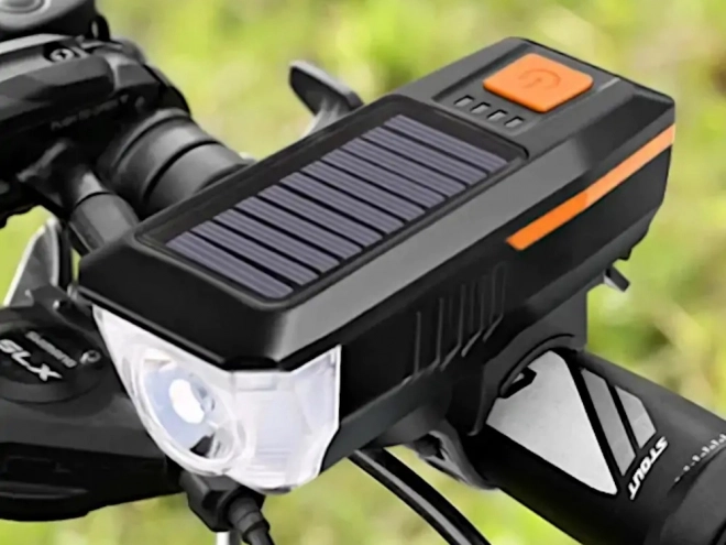 Voorlicht met LED voor fiets met zonne-oplaadfunctie en toeter