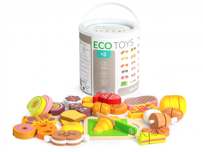 Houten etenswaren om te snijden 23 stukken ECOTOYS