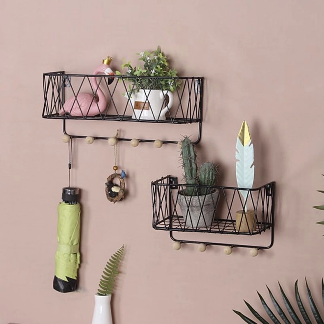 Hangende plank met haken, LOFT stijl, zwart, 25,5 cm