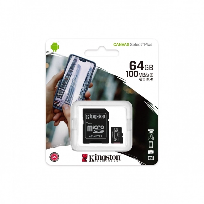 MicroSD-geheugenkaart 64GB Canvas Select Plus 100MB/s adapter